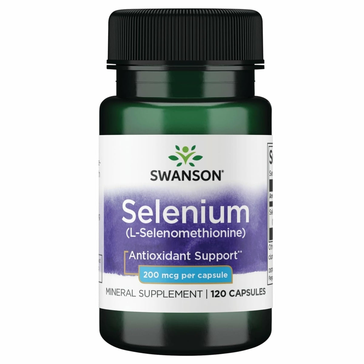 Swanson Sélénium 200 mcg avant de la boîte avec capsules