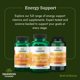 Swanson Super Stress B-Complex 100 capsules on a wooden table