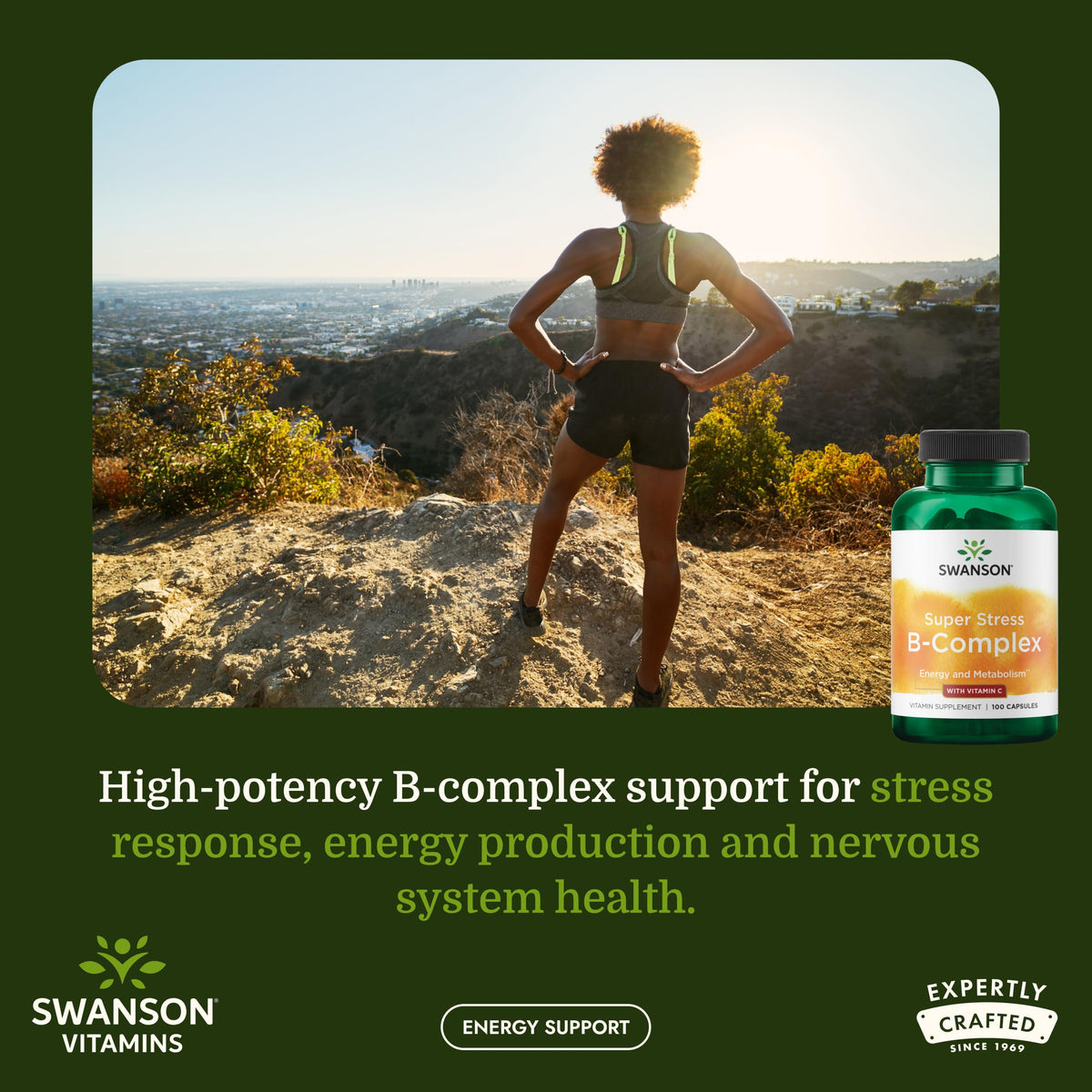 Swanson Super Stress B-Complex 100 capsules side view