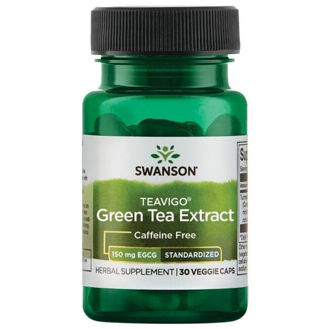 Swanson Teavigo Extrait de Thé Vert, boîte ouverte avec gélules visibles