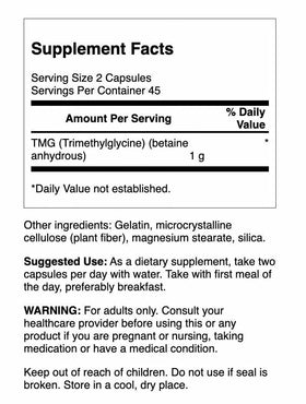 Swanson TMG Triméthylglycine 500 mg gélules, vue arrière