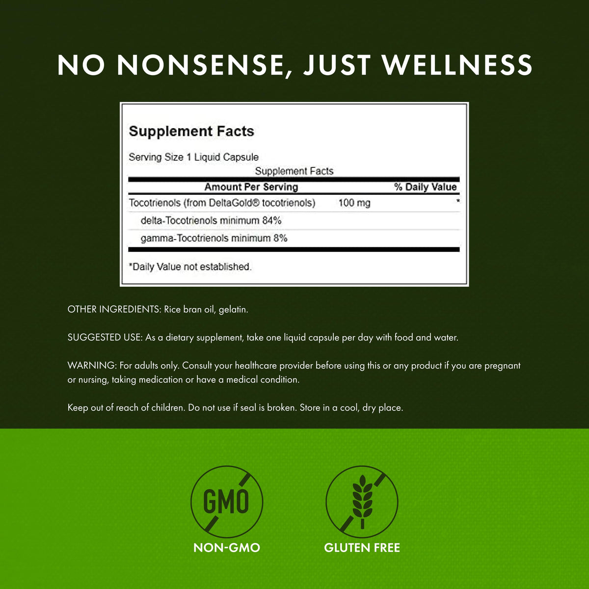 Swanson Tocotrienols Double Force 100 mg capsules liquides à côté d'une boîte