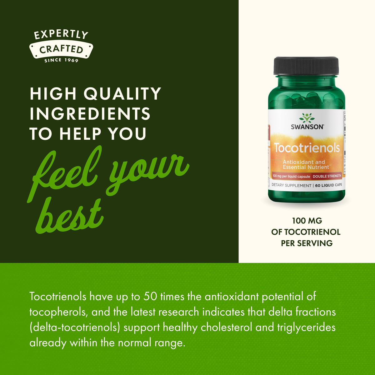 Swanson Tocotrienols Double Force 100 mg - capsules liquides sur fond blanc