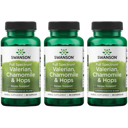 Swanson Valériane, Camomille & Houblon 60 capsules vue de face avec emballage