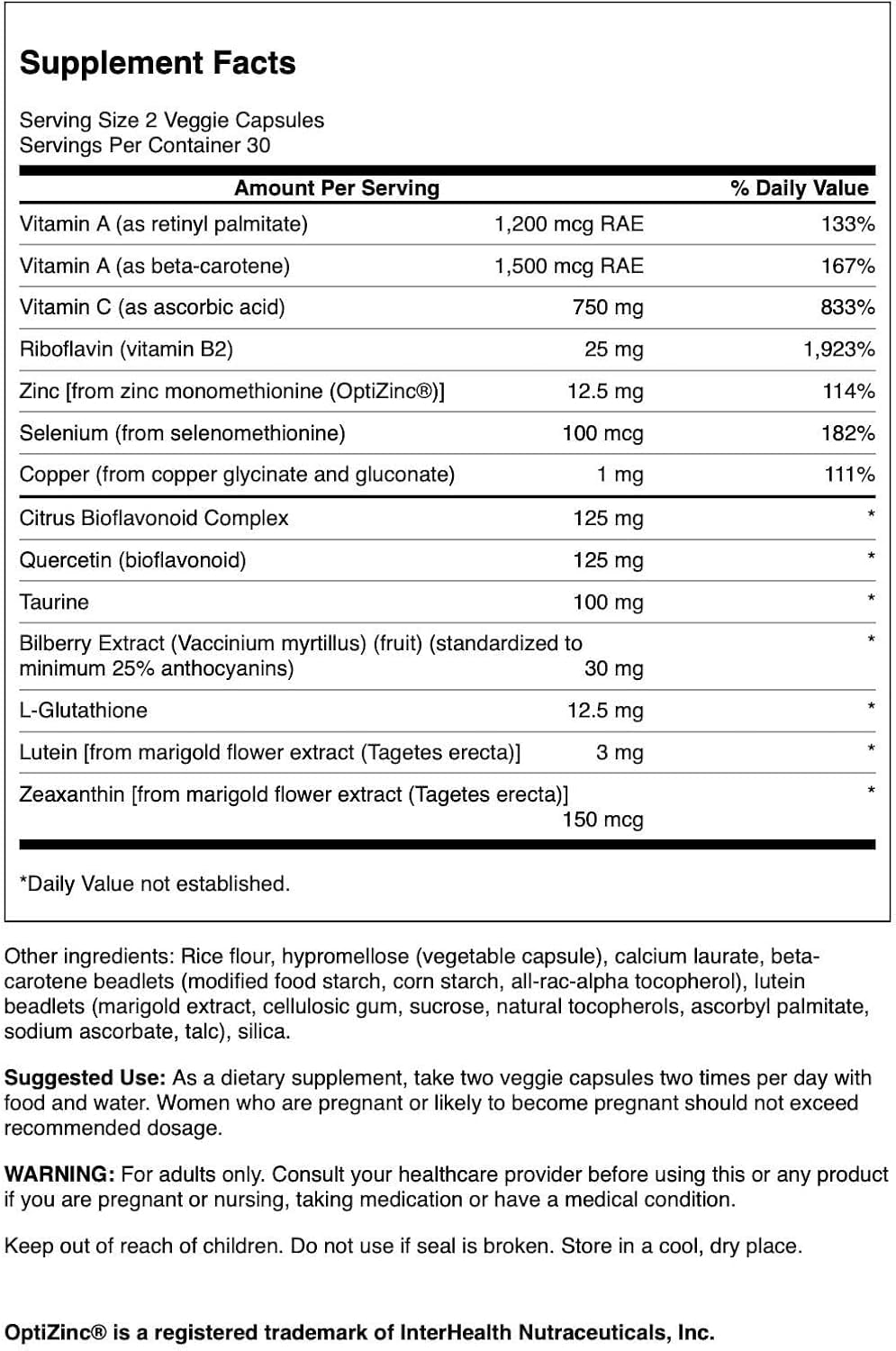 Swanson Vision Essentials, détail des capsules végétales