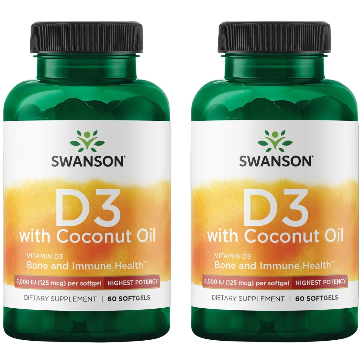Swanson Vitamine D-3 5000 IU 60 gélules vue de face