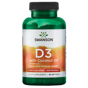 Swanson Vitamine D-3 60 gélules avec huile de coco, vue avant