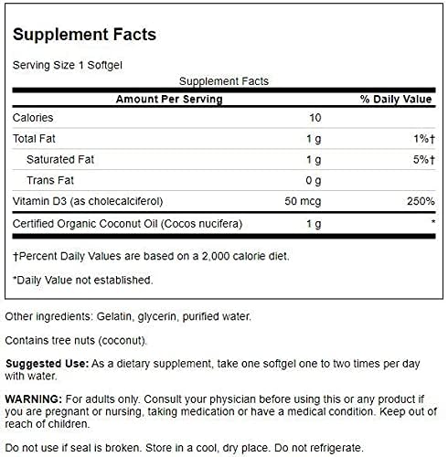 Swanson Vitamine D-3 60 gélules, vue arrière avec informations nutritionnelles