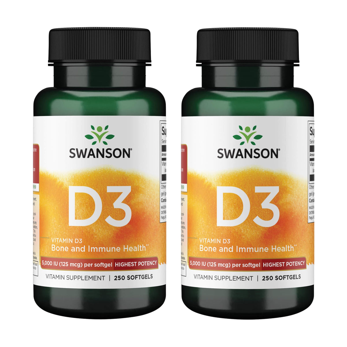 Swanson Vitamine D3 5 000 UI 125 mcg gélules vue avant