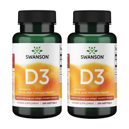 Swanson Vitamine D3 5 000 UI 125 mcg gélules vue avant
