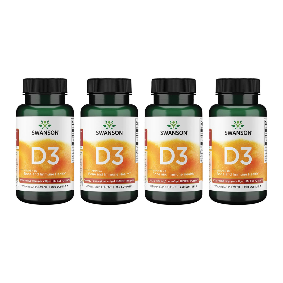 Swanson Vitamine D3 5 000 UI 250 gélules vue de face