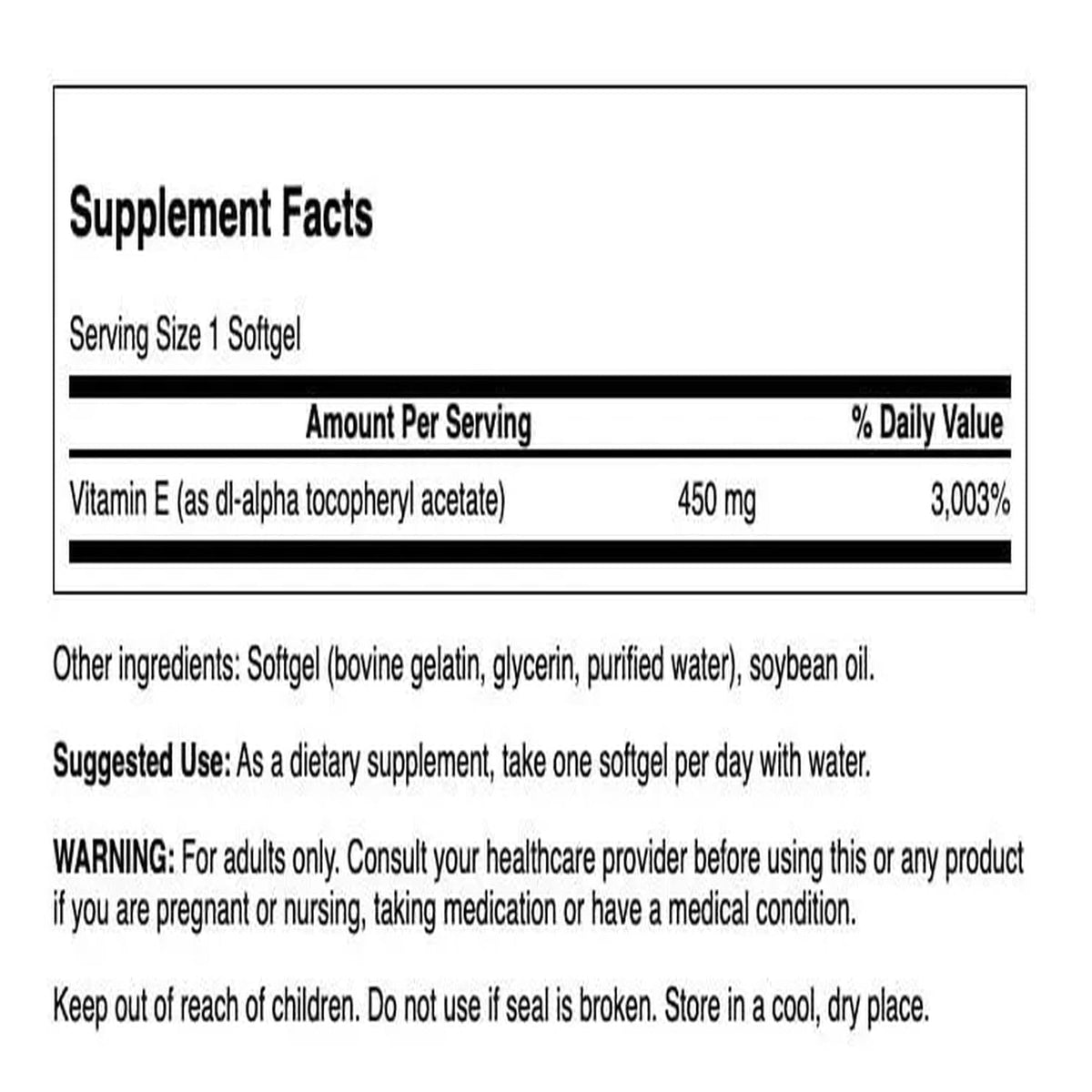 Swanson Vitamine E 1000 IU gélules molles arrière