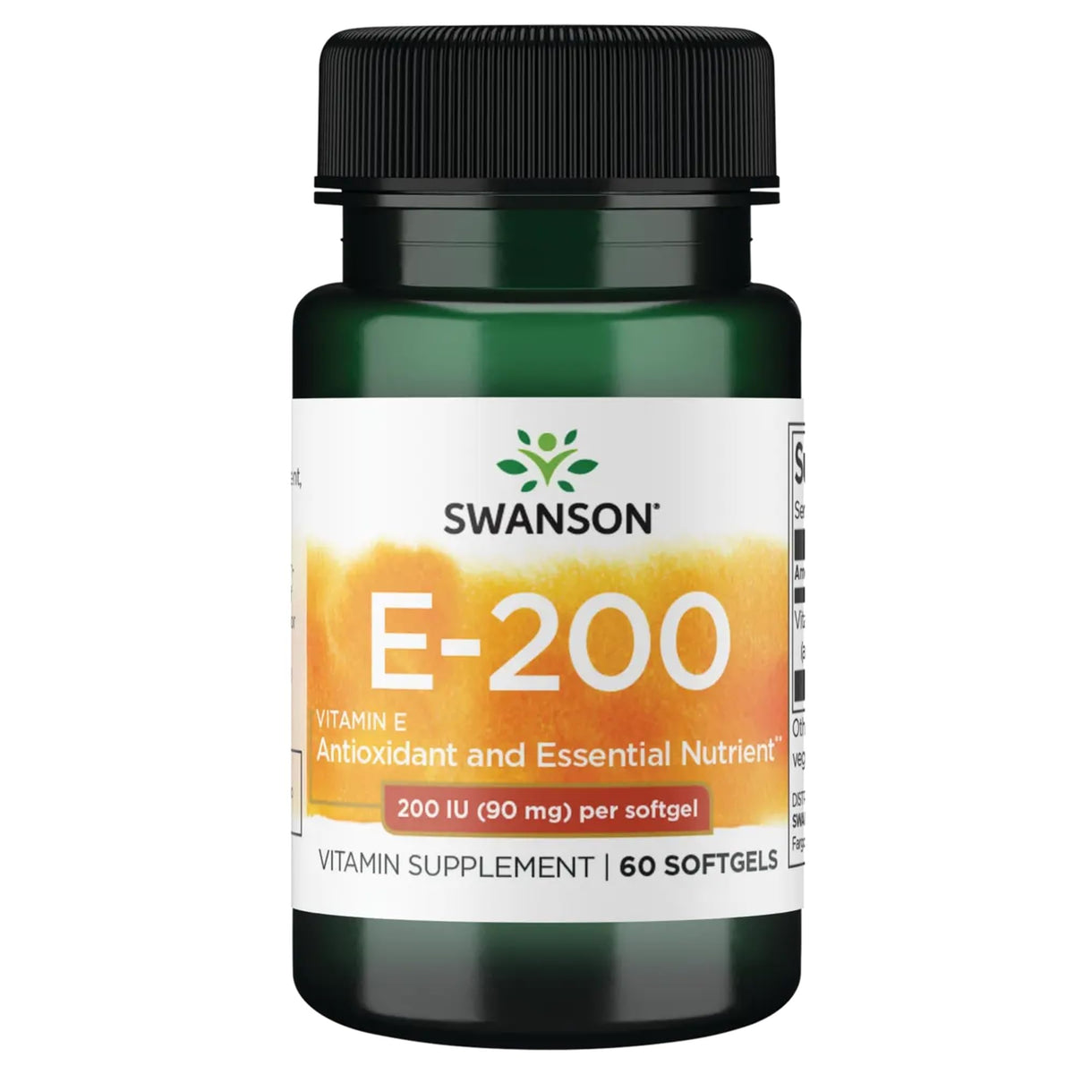 Swanson Vitamine E 200 IU 60 gélules molles, vue de face