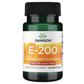 Swanson Vitamine E 200 IU 60 gélules molles, vue de face