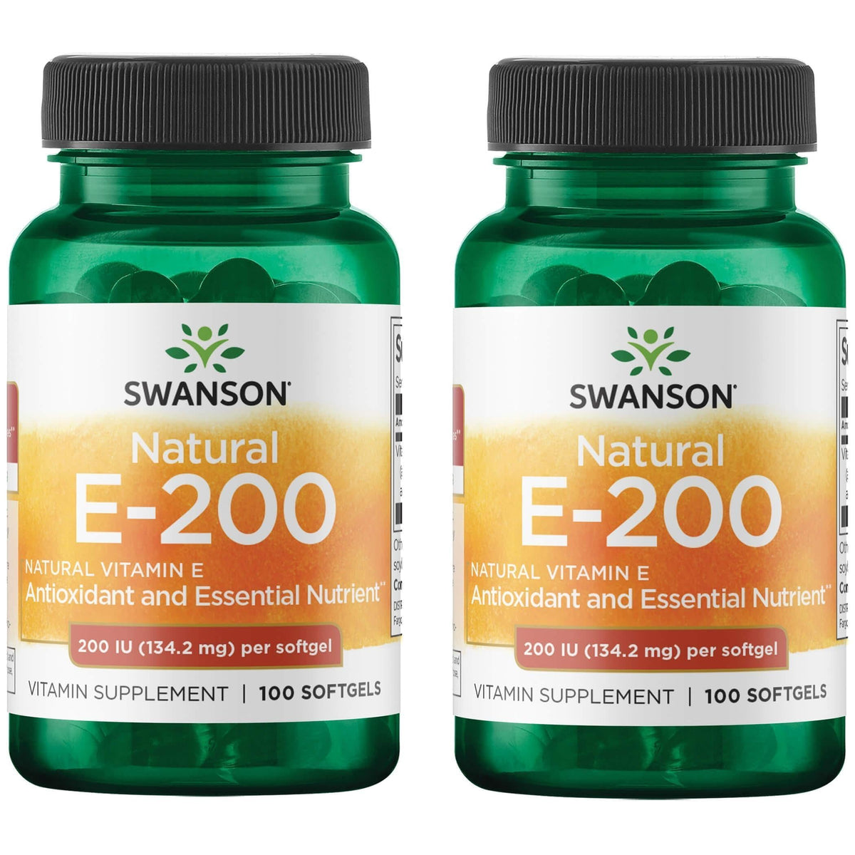 Swanson Vitamine E 200 UI 100 gélules vue de face dans l'emballage