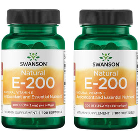 Swanson Vitamine E 200 UI 100 gélules vue de face dans l'emballage