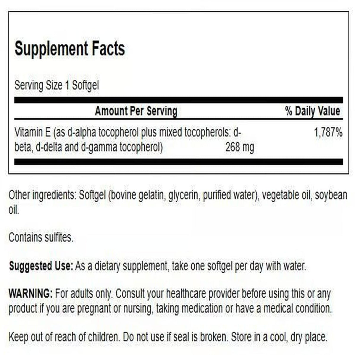 Swanson Vitamine E 268 mg gélules side view