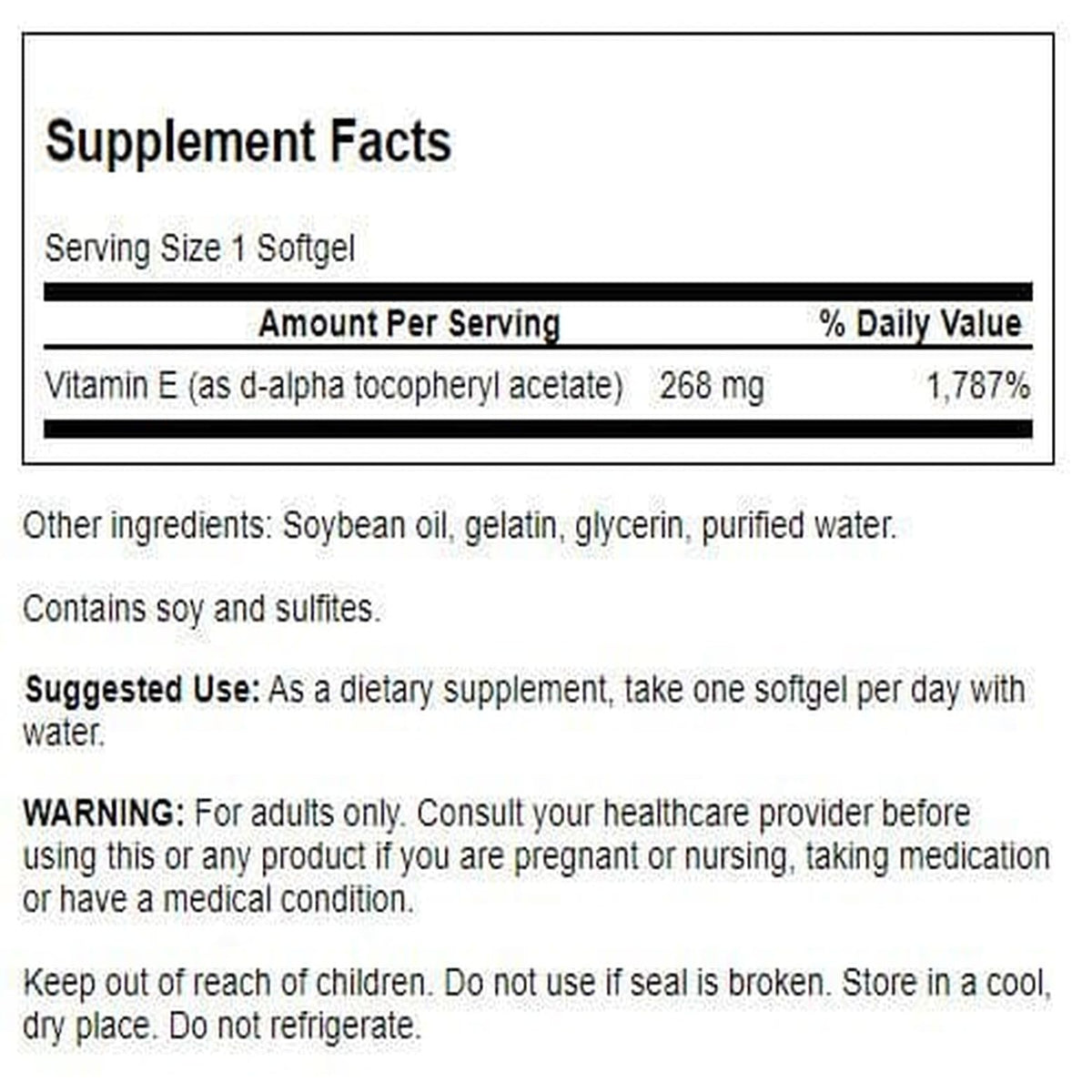 Swanson Vitamine E 400 IU 100 gélules molles vue arrière