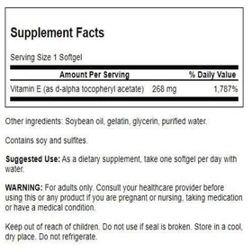 Swanson Vitamine E 400 IU 100 gélules molles vue arrière