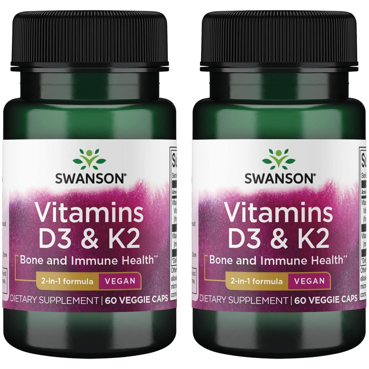 Swanson Vitamines D3 & K2 2000 IU 75 mcg Capsules Végétales vue avant