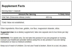 Swanson Wild Yam 400 mg, vue arrière de l'emballage