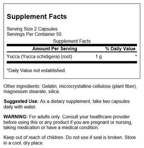 Swanson Yucca 500 mg Capsules - vue arrière de l'emballage