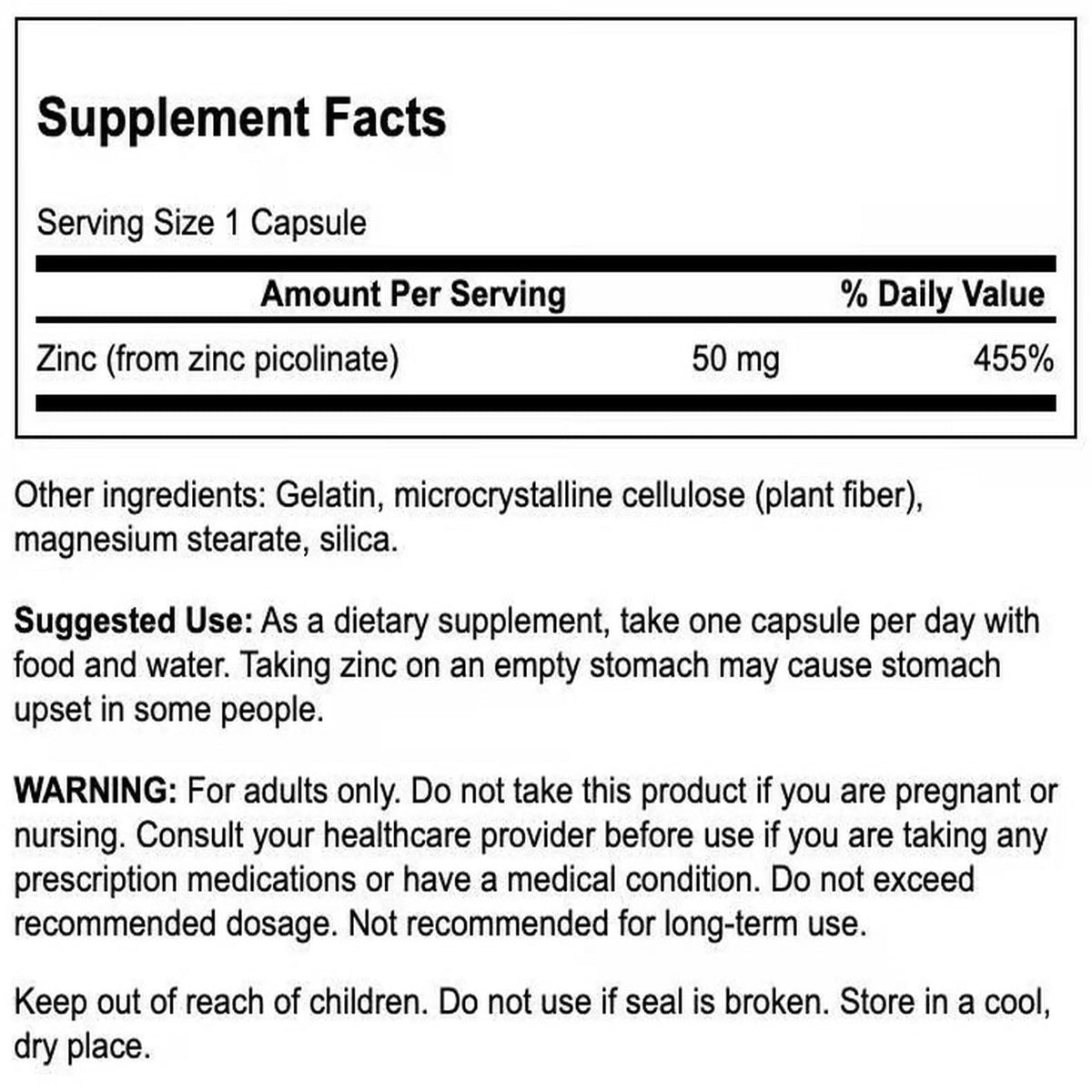 Swanson Zinc Picolinate capsules close-up