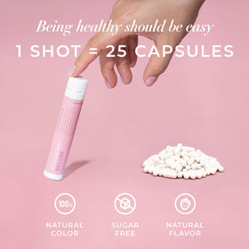 Swedish Collagen Shot sur une table en bois avec fruits