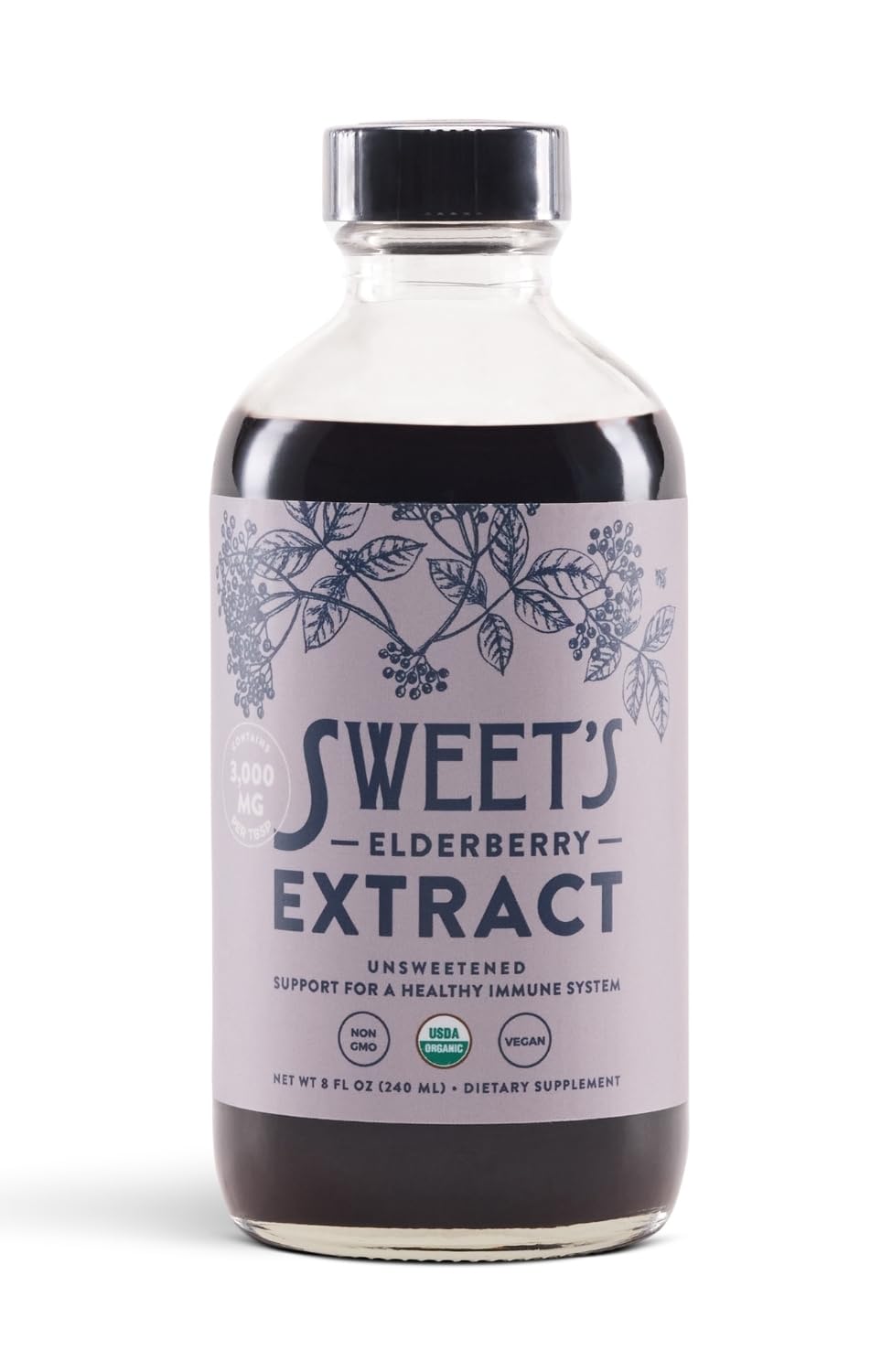Sweet's Elderberry Extrait de Sureau Bio bouteille 8 fl oz vue avant
