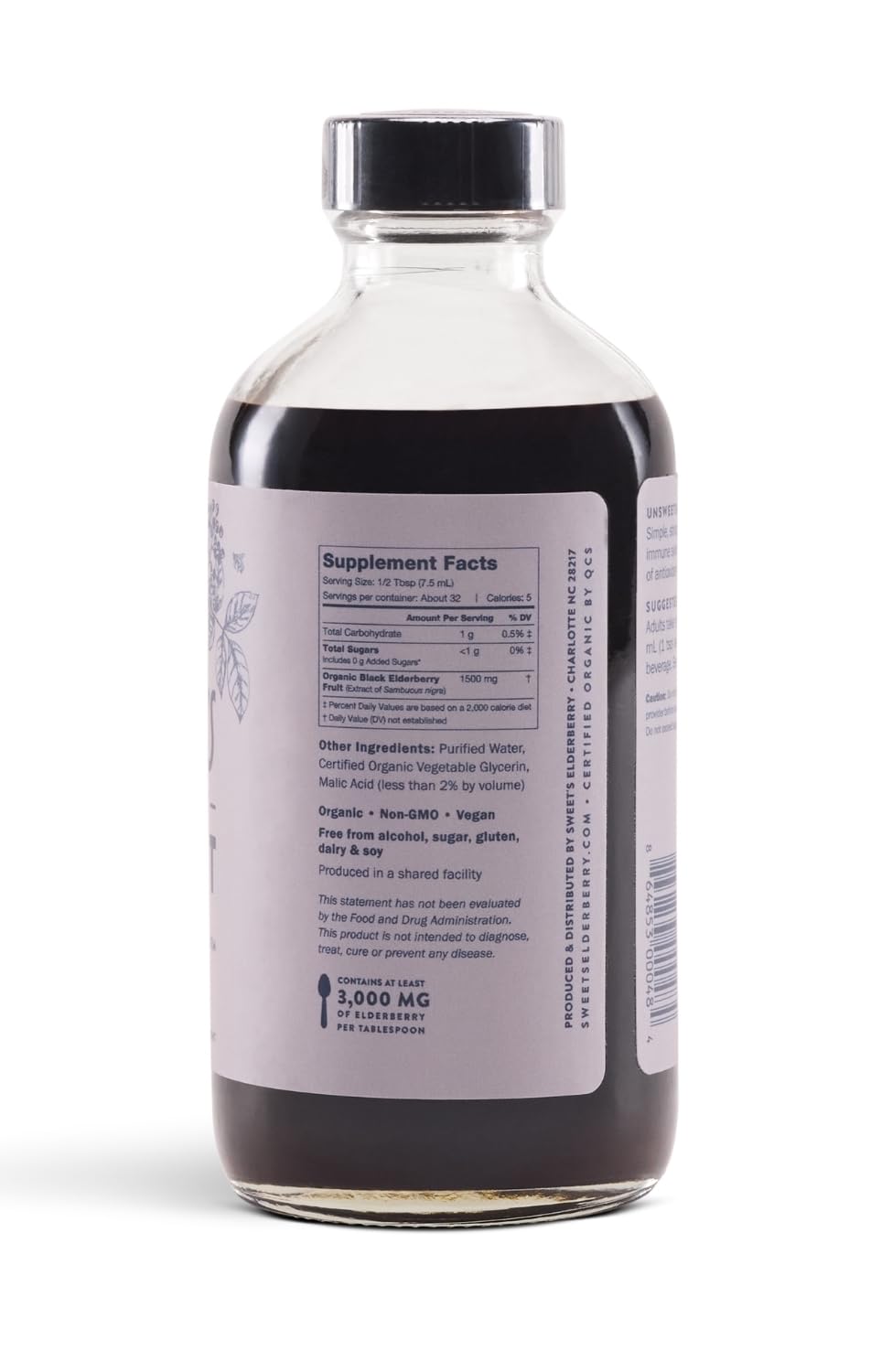 Sweet's Elderberry Extrait de Sureau Bio bouteille ouverte avec cuillère