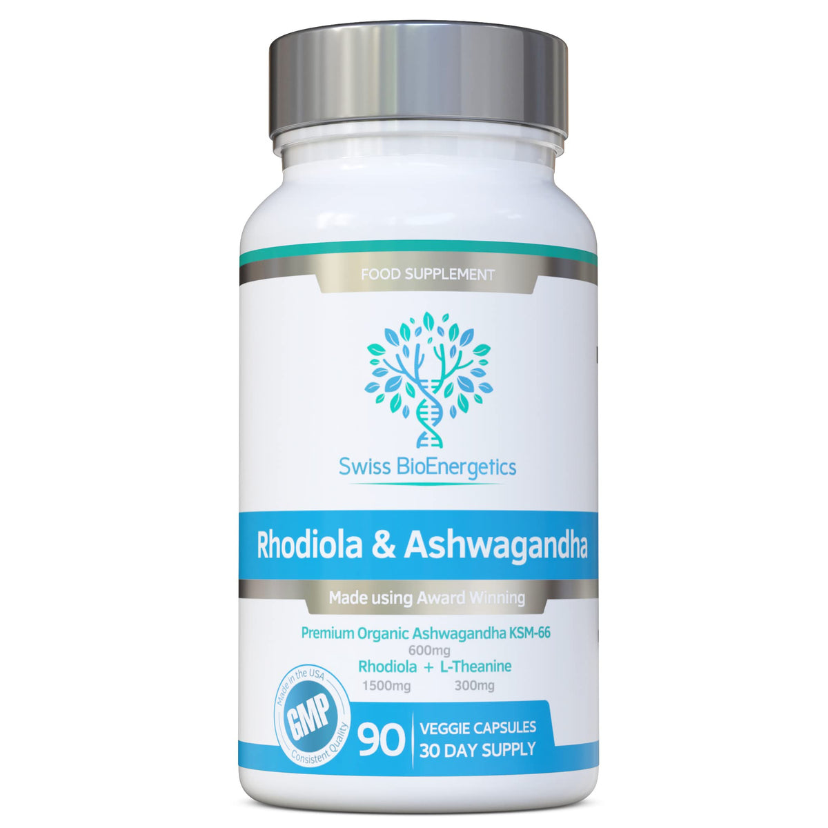 Swiss Bioenergetics Rhodiola & Ashwagandha 600mg vue avant du produit