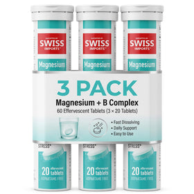 Swiss Imports Complément Alimentaire Magnésium + B Complex 60 Comprimés Effervescents vue avant