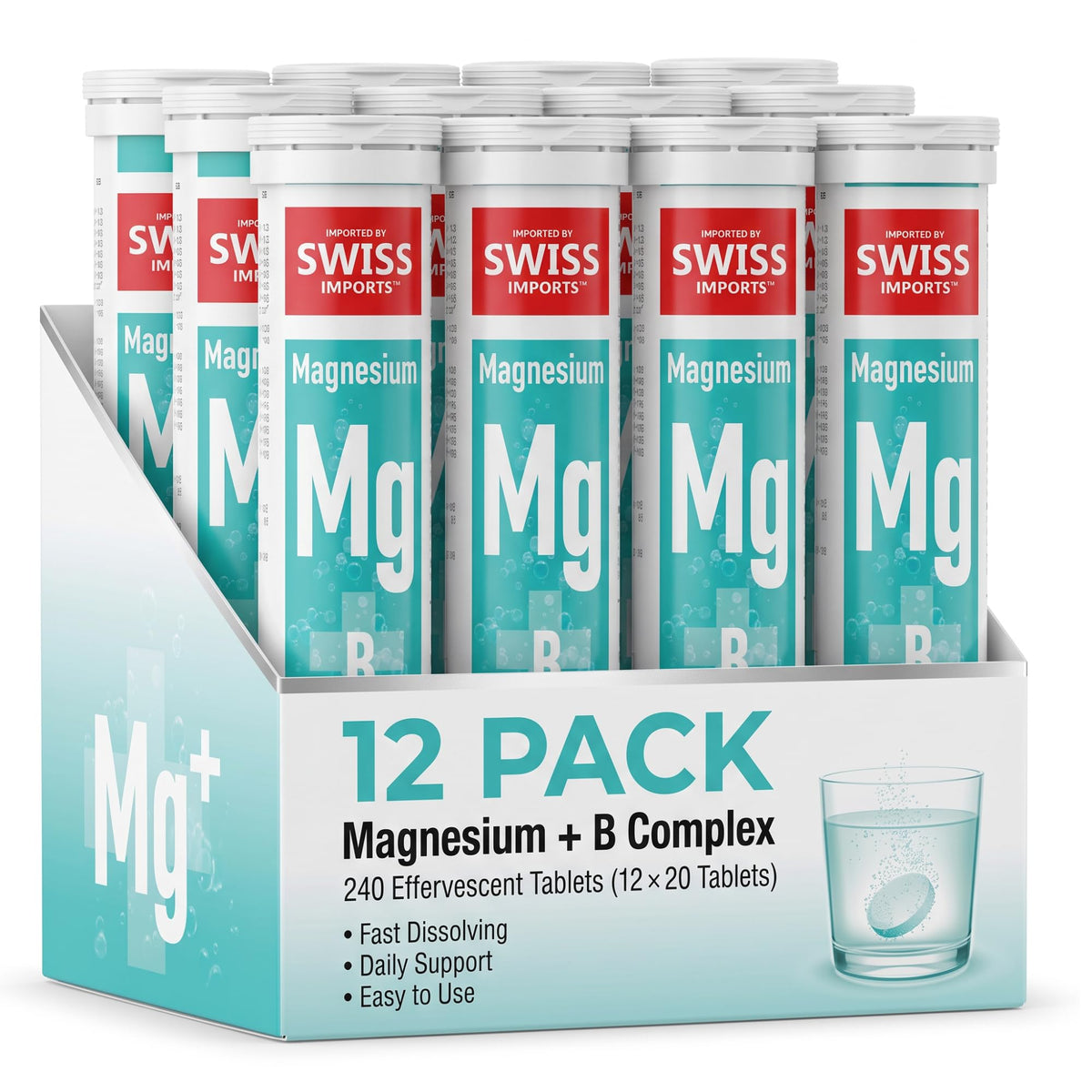 Swiss Imports comprimés effervescents au magnésium et complexe B, packaging avant