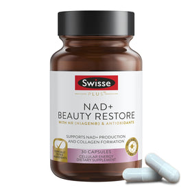 Swisse Plus NAD+ Beauty Restore 30 Capsules avant de l'ouvrir