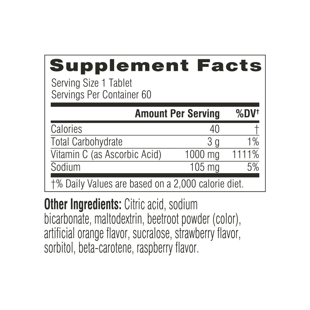 Swisse Vitamine C 1000 mg 60 tablettes effervescentes avec ingrédients