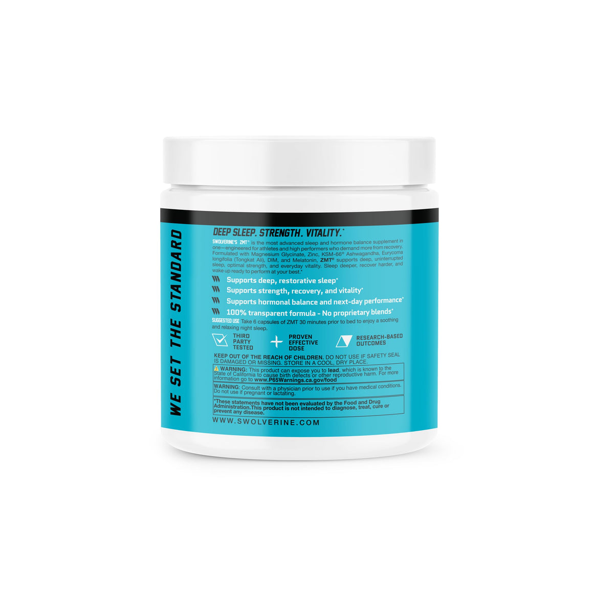 Swolverine ZMT boîte montrant le contenu et la taille des capsules