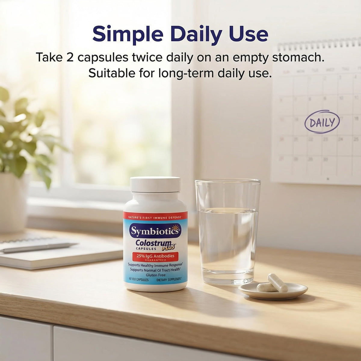 Symbiotics Capsules Végétales de Colostrum 120 unités, avec des ingrédients naturels