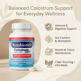 Symbiotics Capsules Végétales de Colostrum 120 unités, avec un verre d'eau