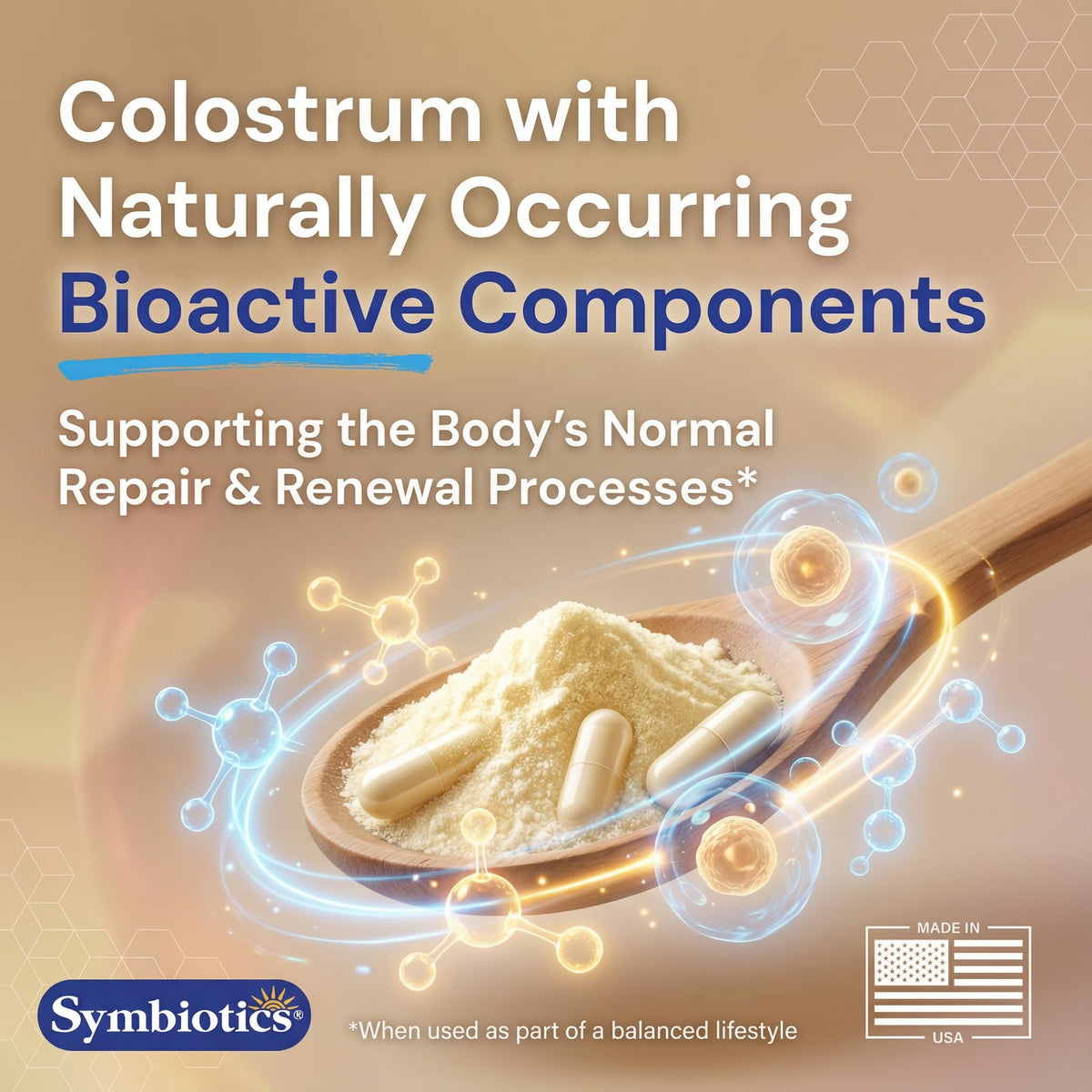 Symbiotics Capsules Végétales de Colostrum 120 unités, emballage