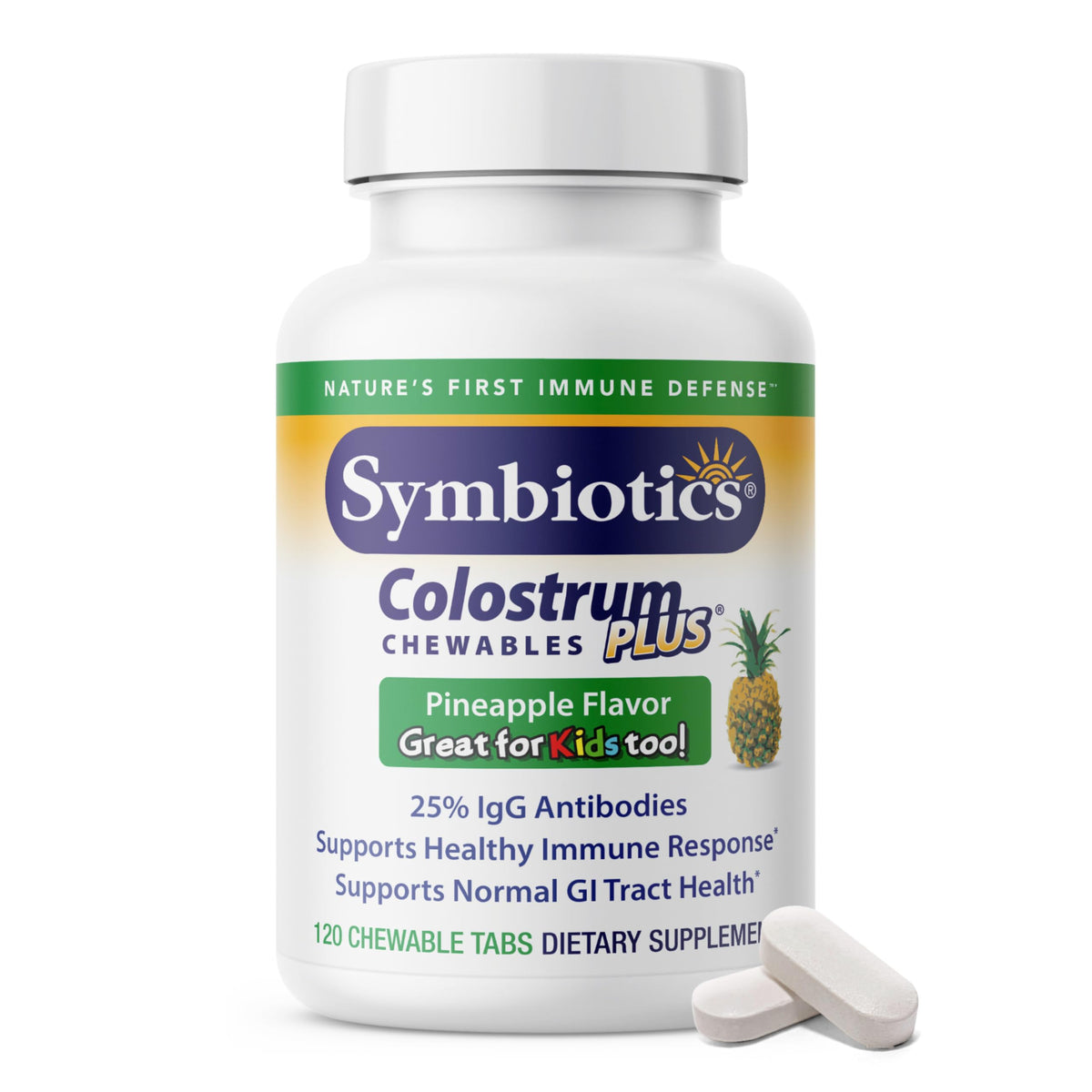 Symbiotics Colostrum comprimés à mâcher ananas, boîte de 120 comprimés