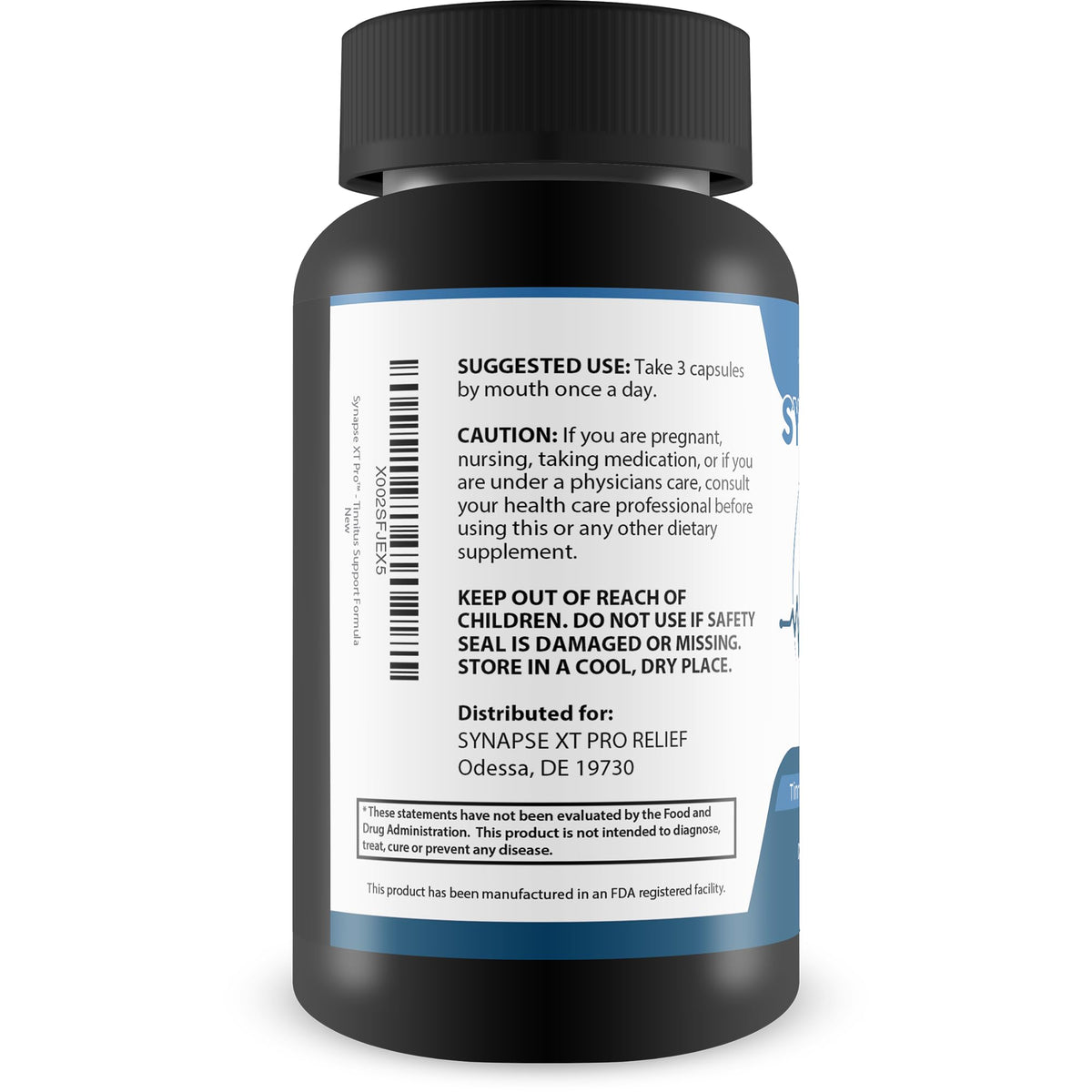 Synapse XT Pro Formule de Soutien Tinnitus 2000 mg arrière