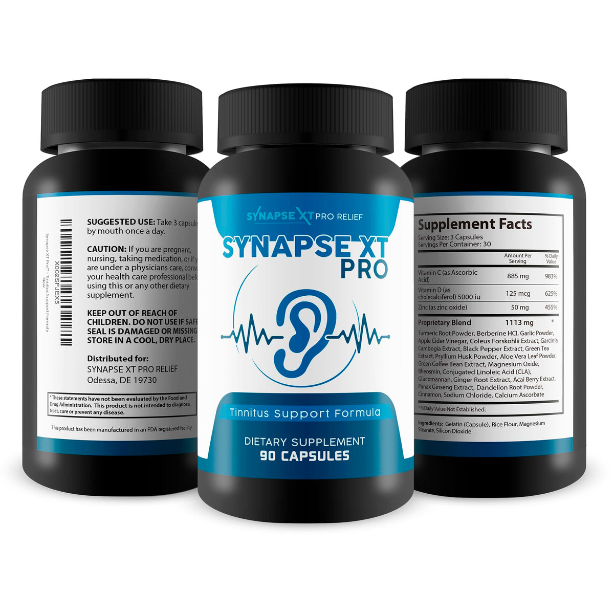 Synapse XT Pro Formule de Soutien Tinnitus 2000 mg avec ginseng et curcuma