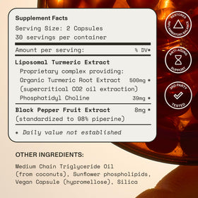 Synchro liposomal curcuma avec extrait de poivre noir en arrière-plan