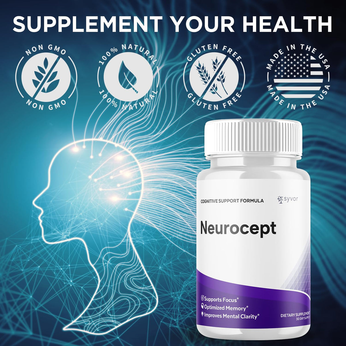 Syvor Neurocept capsules 180, présentation sur une table