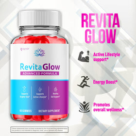 Syvor RevitaGlow Gummies 60 Gummies sur une table avec fruits