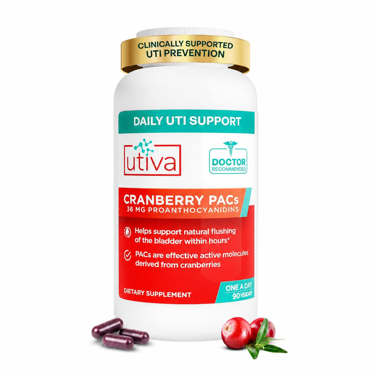 Szio+ Utiva Cranberry PACs 36 mg, 90 capsules front view