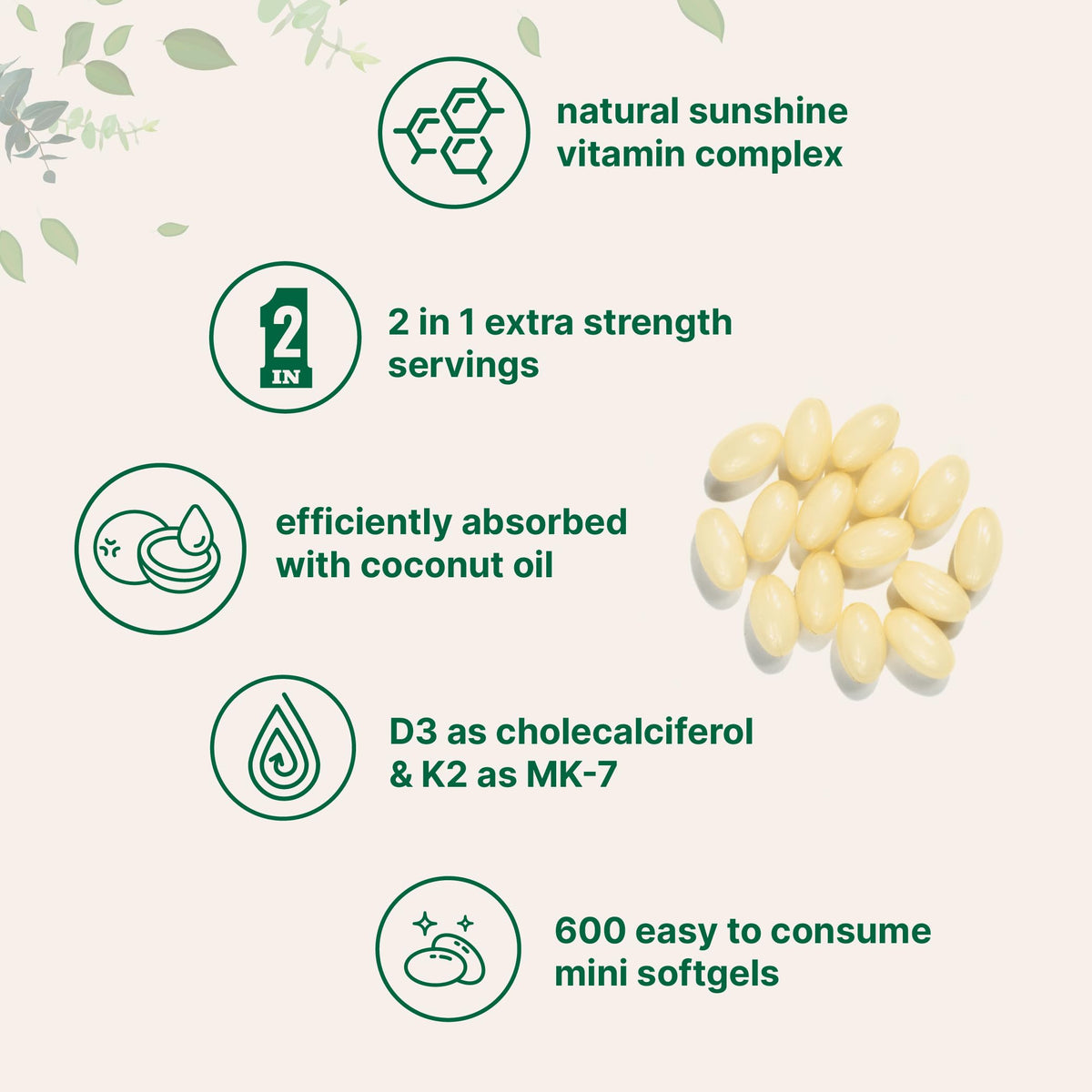Tableau d'informations nutritionnelles des vitamines D3 et K2