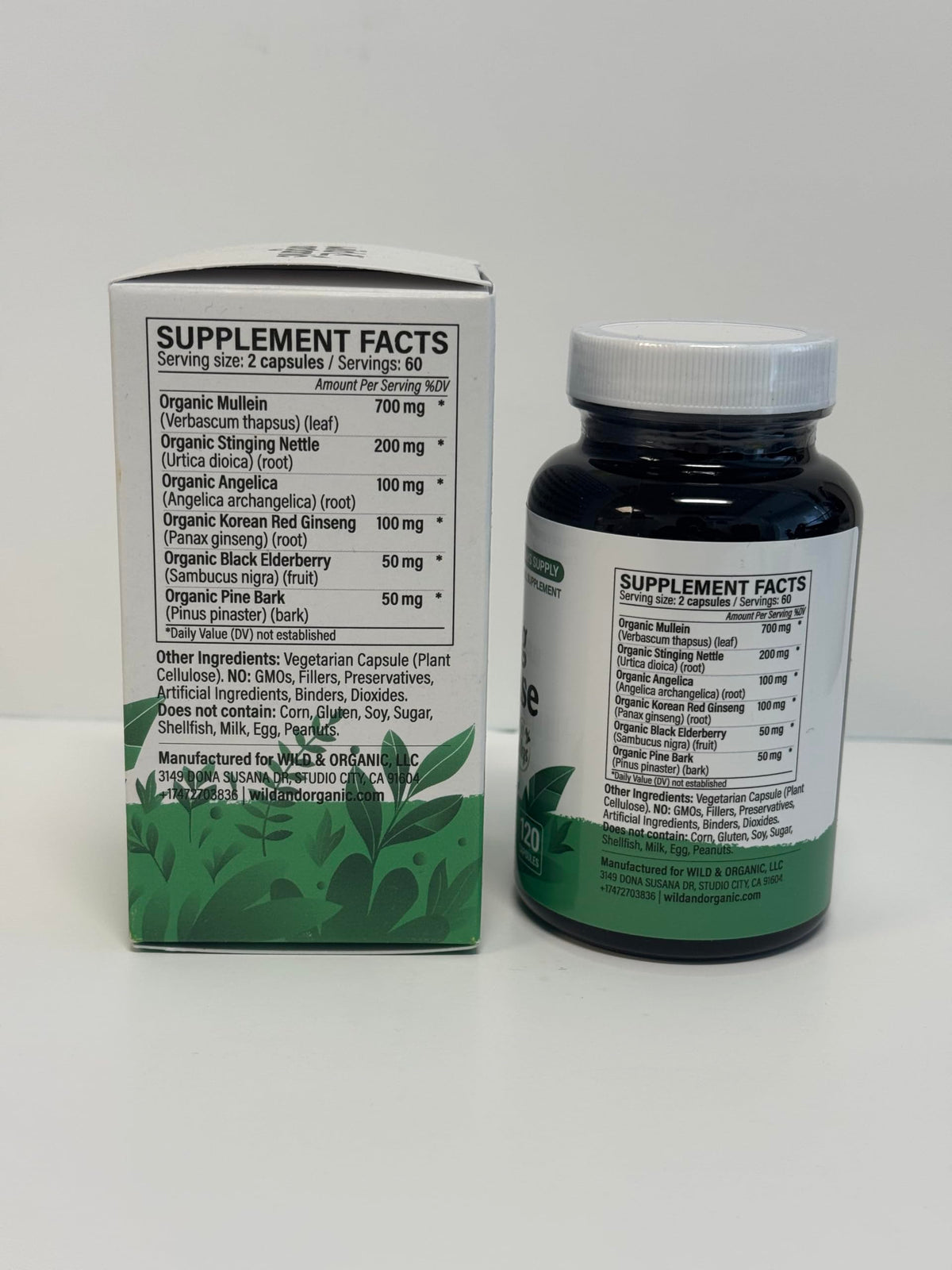 Tableau des ingrédients des capsules Wild & Organic Mullein