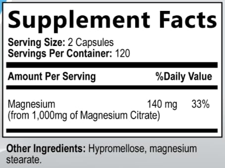 Tableau des ingrédients du Magnésium Citrate 1000mg - Built by Nature