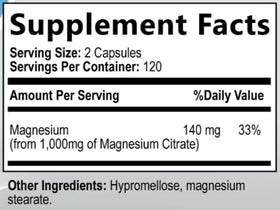 Tableau des ingrédients du Magnésium Citrate 1000mg - Built by Nature